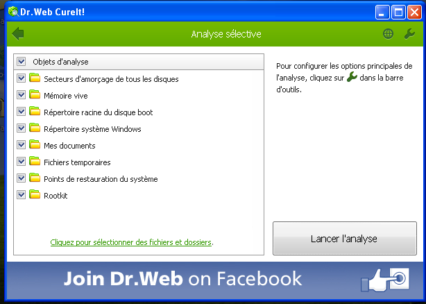 Eliminer un ou plusieurs Virus et les Virus, Malwares et Adwares avec l'Anti-Virus Dr Web Cureit en ligne
